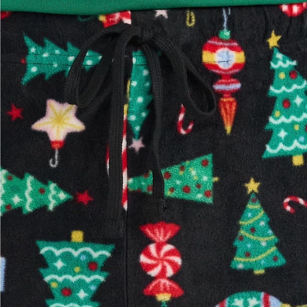 Holiday Time Festive Pajama Pants - Black with Red and Green Accents - Picture 2 of 2